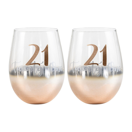 2PK Rose Gold 21 Ombre Stemless Wine Glass 600ml Drinking Cup
