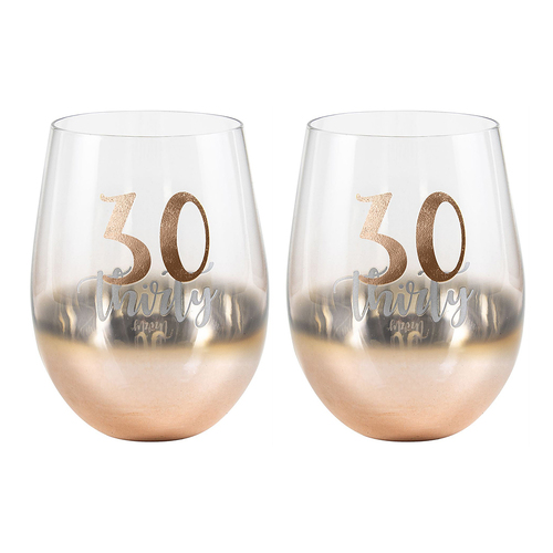2PK Rose Gold 30 Ombre Stemless Wine Glass 600ml Drinking Cup