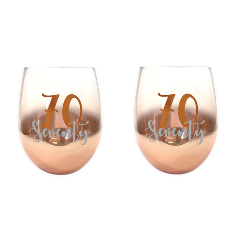 2PK Rose Gold 70 Ombre Stemless Wine Glass 600ml Drinking Cup