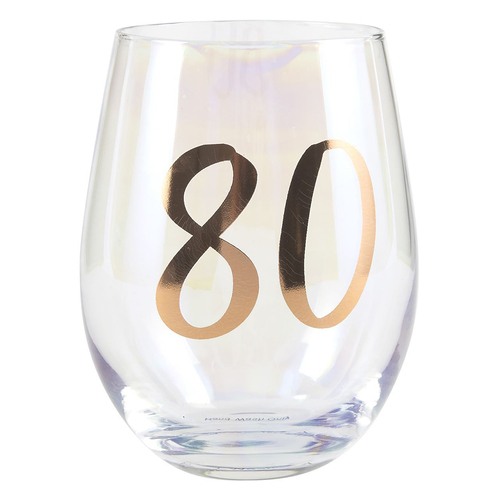 Rainbow 80th Stemless Wine Glass 600ml Birthday Drinking Cup