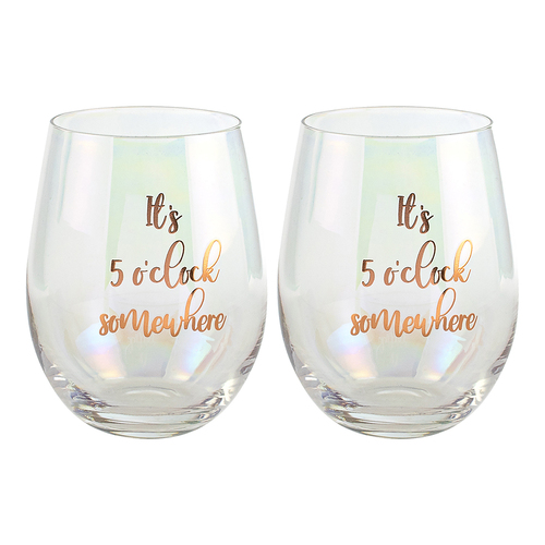 2PK Its 5 O'clock Somewhere Stemless Wine Glass 600ml Drinking Cup