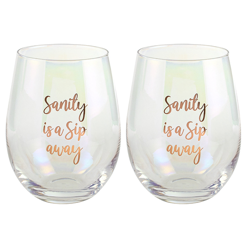 2PK Sanity Is A Sip Away Stemless Wine Glass 600ml Drinking Cup
