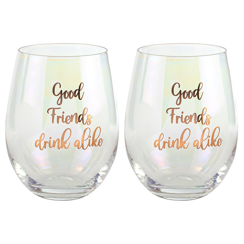 2PK Good Friends Drink Alike Stemless Wine Glass 600ml Drinking Cup