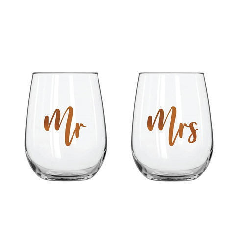 2pc Mr & Mrs Stemless Rose Gold 600 ml Drinking Cup