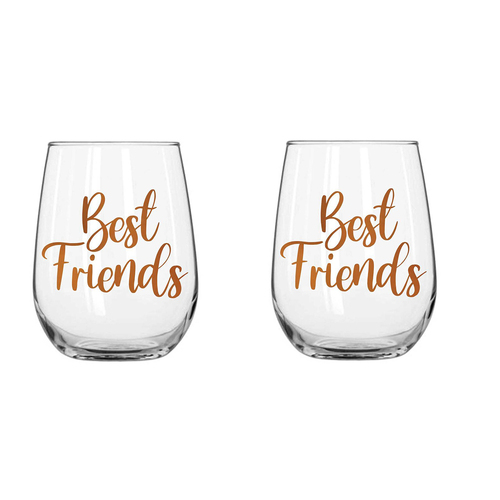 2PK Best Friends Stemless Wine Glass Rose Gold 600ml Drinking Cup