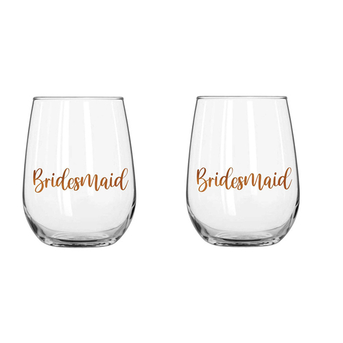 2PK Bridesmaid Stemless Wine Rose Gold Drinking Glass 600ml