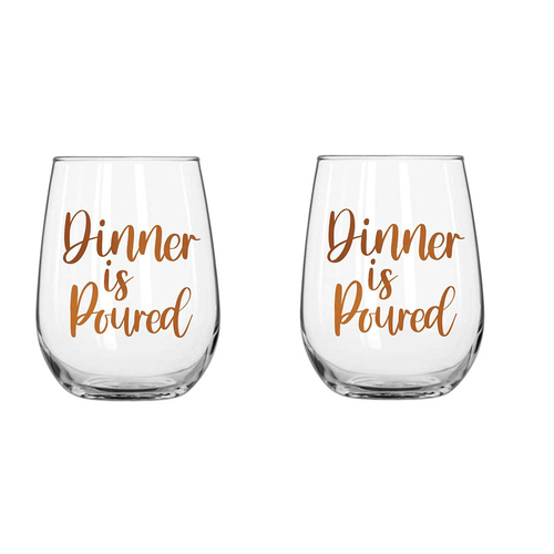 2PK Dinner Is Poured Stemless Wine Glass Rose Gold 600ml Drinking Cup