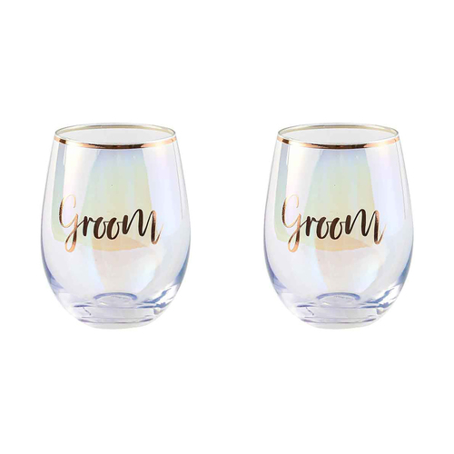 2x Groom Stemless Wine Rose Gold 600 ml Drinking Cups