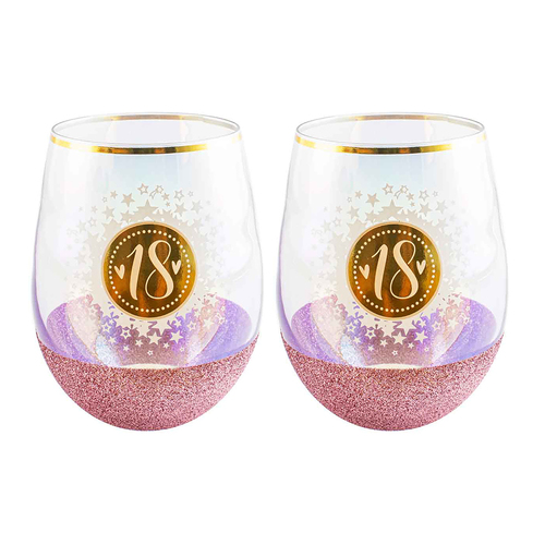 2PK Glitterati 18 Stemless Wine Glass 600ml Drinking Cup