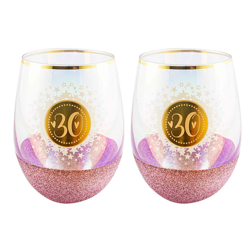 2PK Glitterati 30 Stemless Wine Glass 600ml Drinking Cup