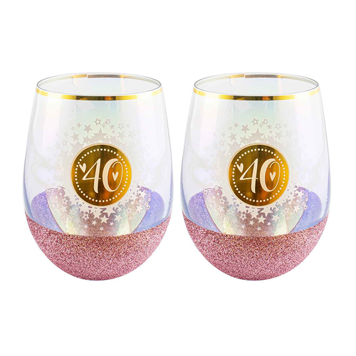 2PK Glitterati 40 Stemless Wine Glass 600ml Drinking Cup