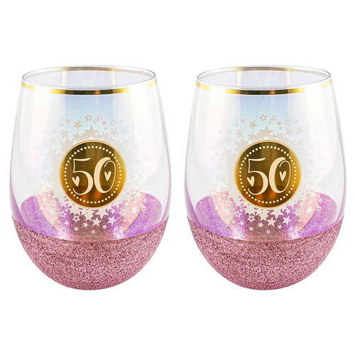 2PK Glitterati 50 Stemless Wine Glass 600ml Drinking Cup