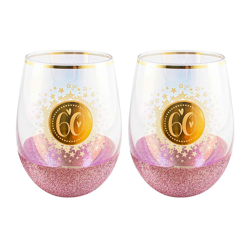 2PK Glitterati 60 Stemless Wine Glass 600ml Drinking Cup