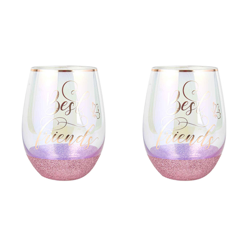 2x Best Friend Glitterati Stemless 600 ml Drinking Cups