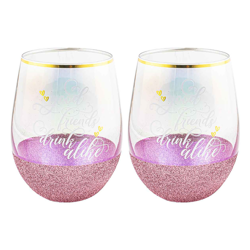 2PK Good Friends Glitterati Stemless Wine Glass 600ml Drinking Cup
