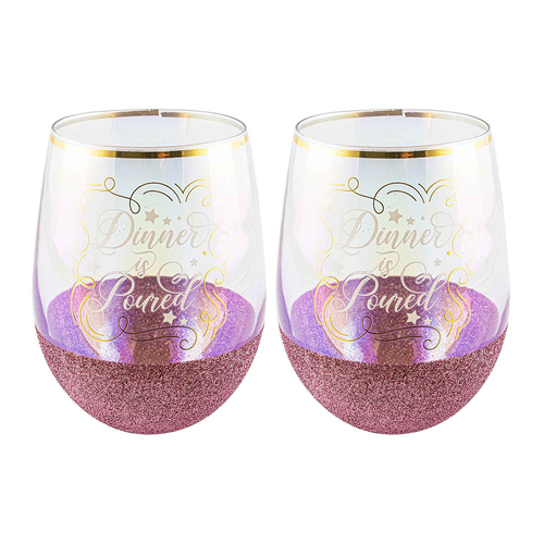 2PK Dinner Is Poured Glitterati Stemless Wine Glass 600ml Drinking Cup