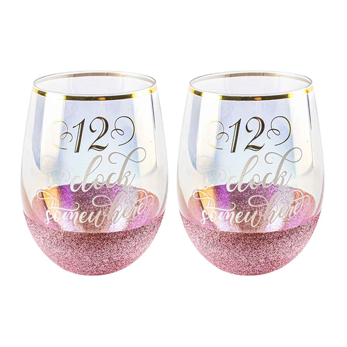 2PK 12 O'clock Glitterati Stemless Wine Glass 600ml Drinking Cup