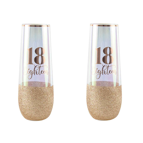 2PK Glitterati 18th Colour Stemless Champagne Glass 16cm 180ml Drinking Cup