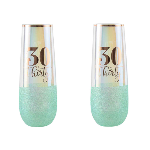 2PK Glitterati 30th Colour Stemless Champagne Glass 16cm 180ml Drinking Cup