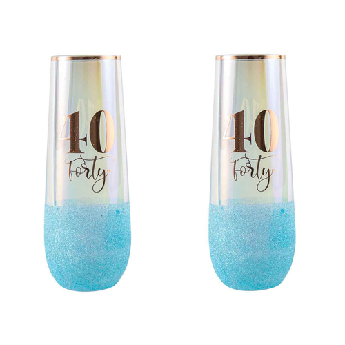 2PK Glitterati 40th Colour Stemless Champagne Glass 16cm 180ml Drinking Cup
