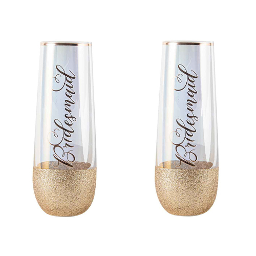 2PK Bridesmaid Stemless Champagne Drinking Glass 16cm/180ml