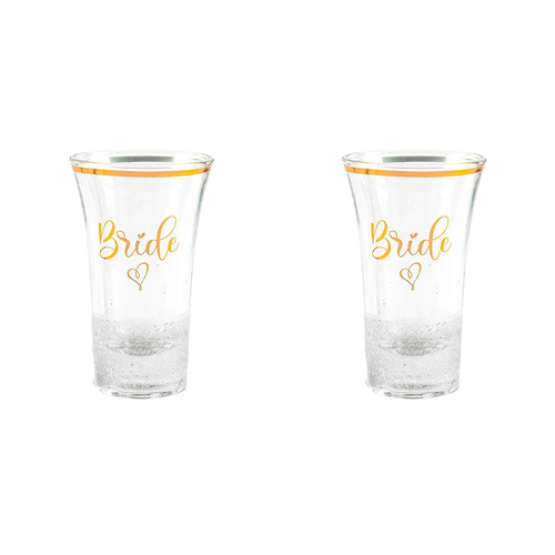2x Bride Glitterati Shot Glass White 9cm Drinking Cups