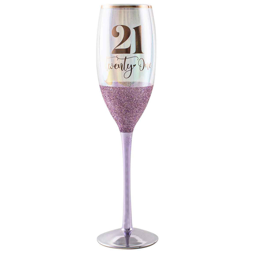 Purple Glitterati 21st Champagne Stemmed Drinking Glass 150ml