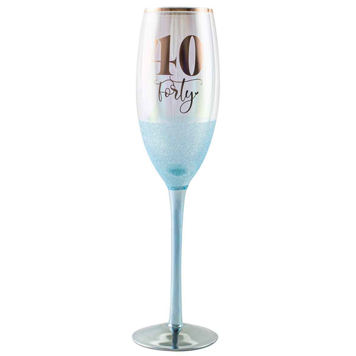 Blue Glitterati 40th Champagne Stemmed Drinking Glass 150ml