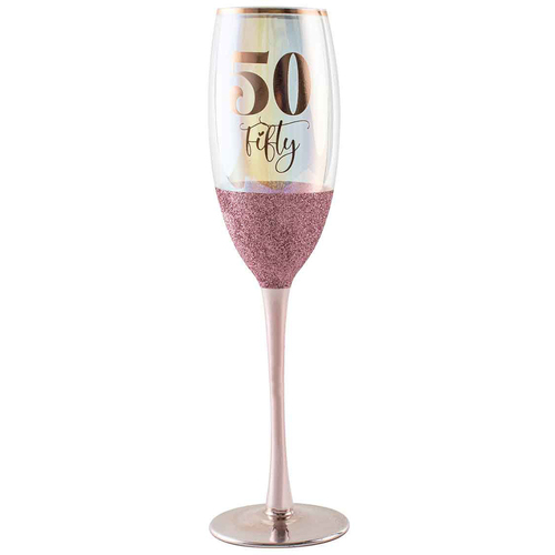Pink Glitterati 50th Champagne Stemmed Drinking Glass 150ml