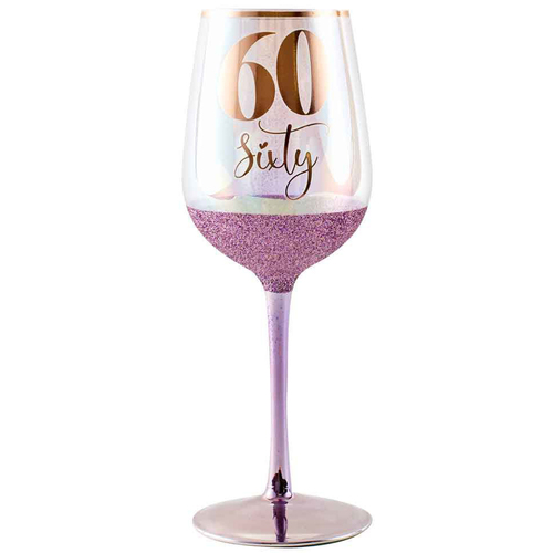 Glitterati 60th Stemmed Birthday Wine Glass Purple 430ml