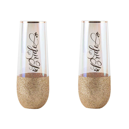 2PK Bride Stemless Champagne Drinking Glass 16cm/180ml