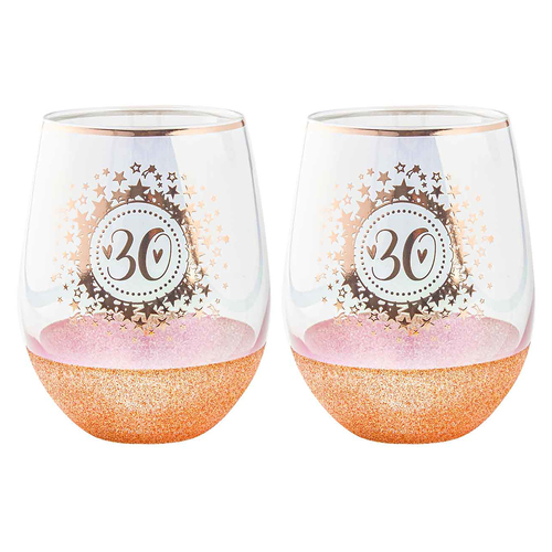 2PK Birthday 30th Glitter Stemless Wine Glass Rose Gold 600ml