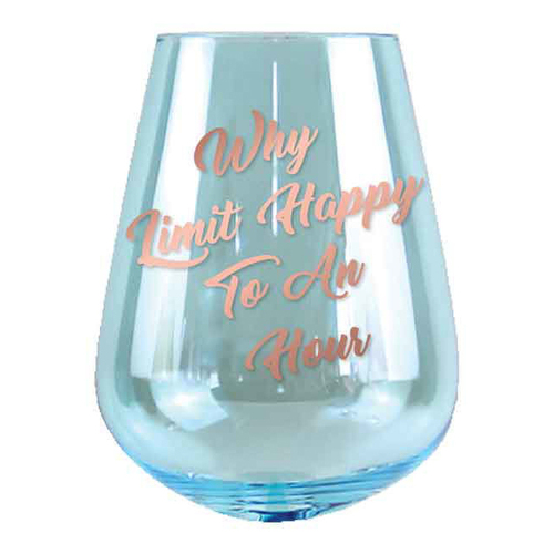 2pcWhy Limit Happy To An Hour 13cm/600ml Stemless Glass Wine Drinking Set