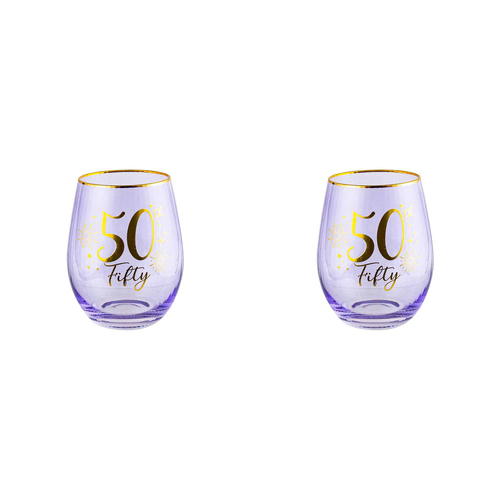 2PK 50th Fluted Stemless Glassware/Home Decoration 600ml/13cm