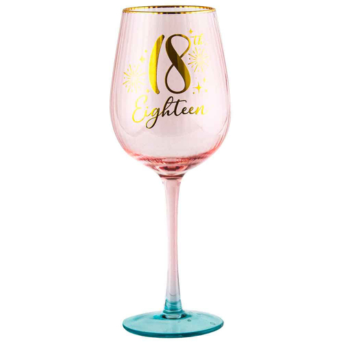 18th Birthday 400ml Fluted Wine Glass Stemmed Drinkware - Pink