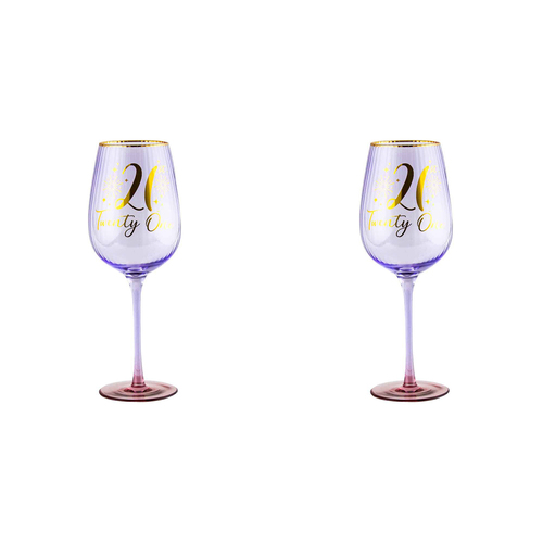 2PK 21st Birthday 400ml Fluted Wine Glass Stemmed Drinkware - Purple