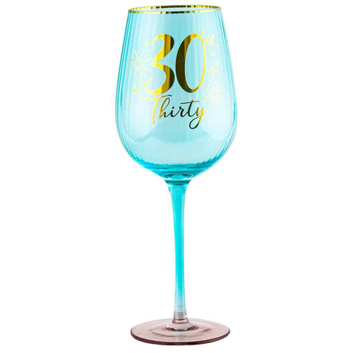 30th Birthday 400ml Fluted Wine Glass Stemmed Drinkware - Blue