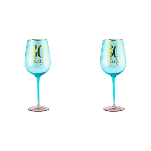 2PK 30th Birthday 400ml Fluted Wine Glass Stemmed Drinkware - Blue
