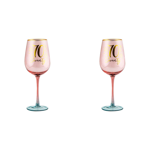2PK 70th Birthday 400ml Fluted Wine Glass Stemmed Drinkware - Pink