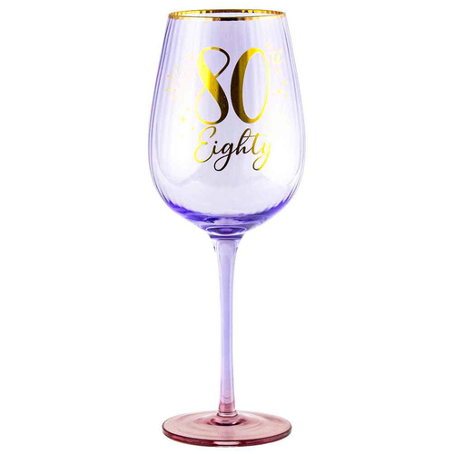 80th Birthday 400ml Fluted Wine Glass Stemmed Drinkware - Purple