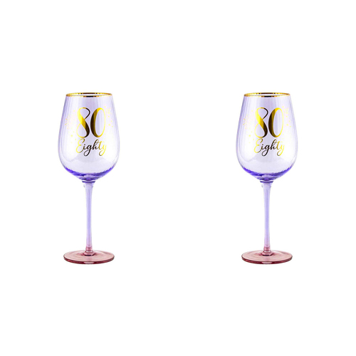 2PK 80th Birthday 400ml Fluted Wine Glass Stemmed Drinkware - Purple