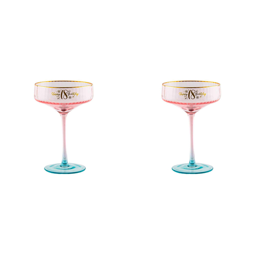 2PK 18th Birthday 300ml Fluted Coupe Glass Stemmed Drinkware - Pink