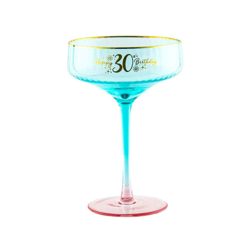 30th Birthday 300ml Fluted Coupe Glass Stemmed Drinkware - Blue