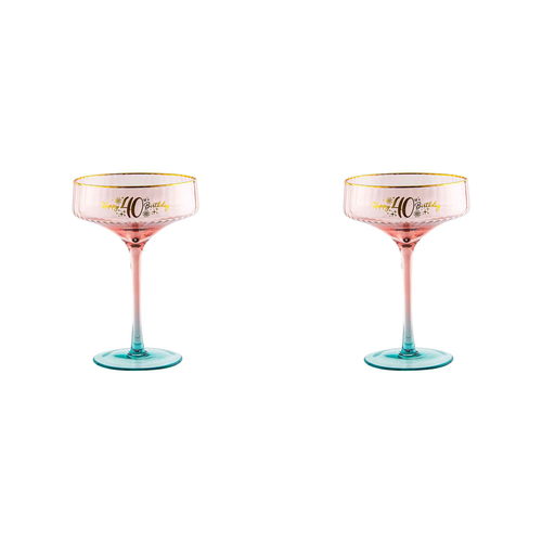 2PK 40th Birthday 300ml Fluted Coupe Glass Stemmed Drinkware - Pink