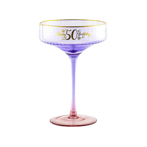 50th Birthday 300ml Fluted Coupe Glass Stemmed Drinkware - Purple