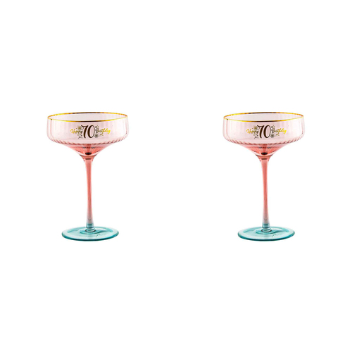 2PK 70th Birthday 310ml Fluted Coupe Glass Stemmed Drinkware - Pink