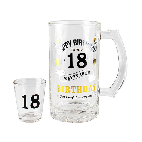 18th Birthday Shot & Stein Beer Glass Drinking Cup Set