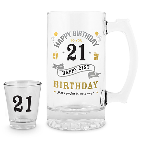 21st Birthday Shot & Stein Beer Glass Drinking Cup Set
