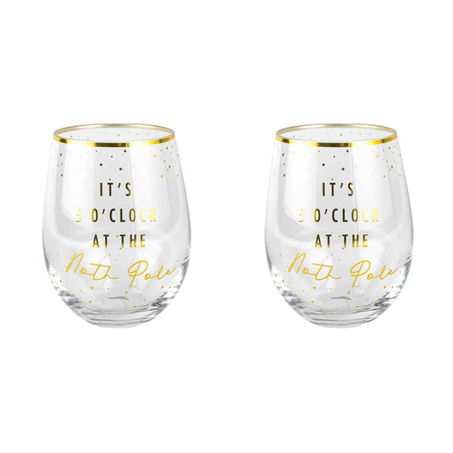 2x Novelty Christmas Stemless Its 5 O'clock At The 600 ml Drinking Cups