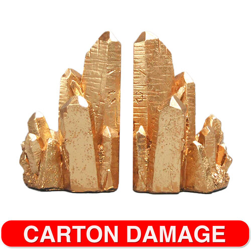 2pc White Moose 20x16cm Resin Geo Bookend Set - Gold